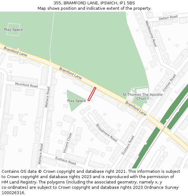 355, BRAMFORD LANE, IPSWICH, IP1 5BS: Location map and indicative extent of plot