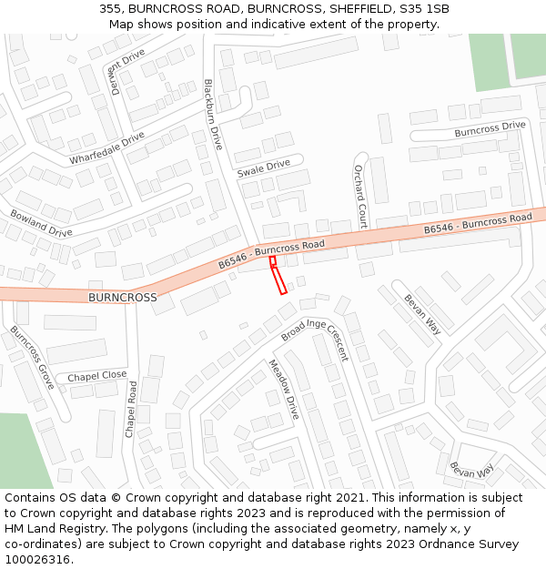 355, BURNCROSS ROAD, BURNCROSS, SHEFFIELD, S35 1SB: Location map and indicative extent of plot