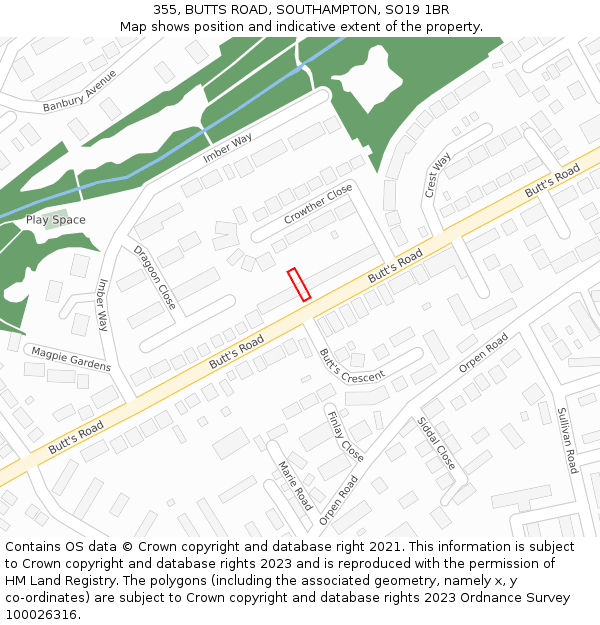 355, BUTTS ROAD, SOUTHAMPTON, SO19 1BR: Location map and indicative extent of plot