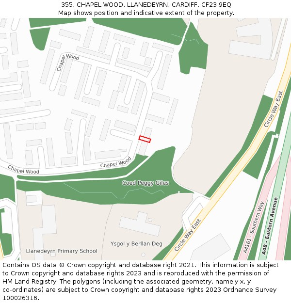 355, CHAPEL WOOD, LLANEDEYRN, CARDIFF, CF23 9EQ: Location map and indicative extent of plot