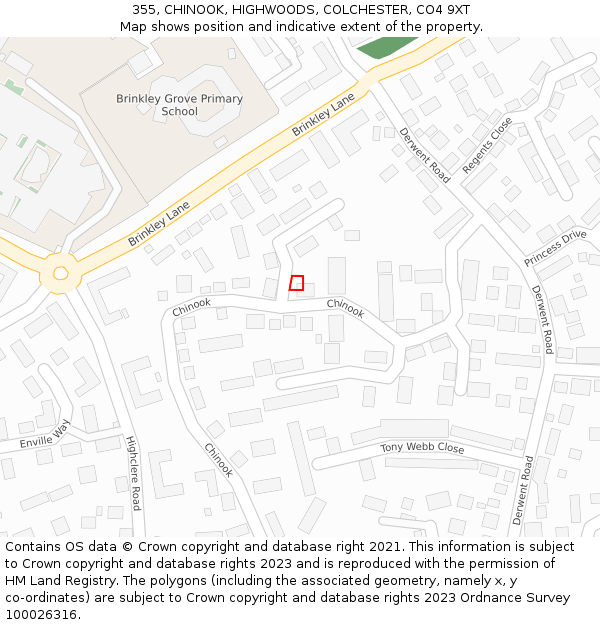 355, CHINOOK, HIGHWOODS, COLCHESTER, CO4 9XT: Location map and indicative extent of plot