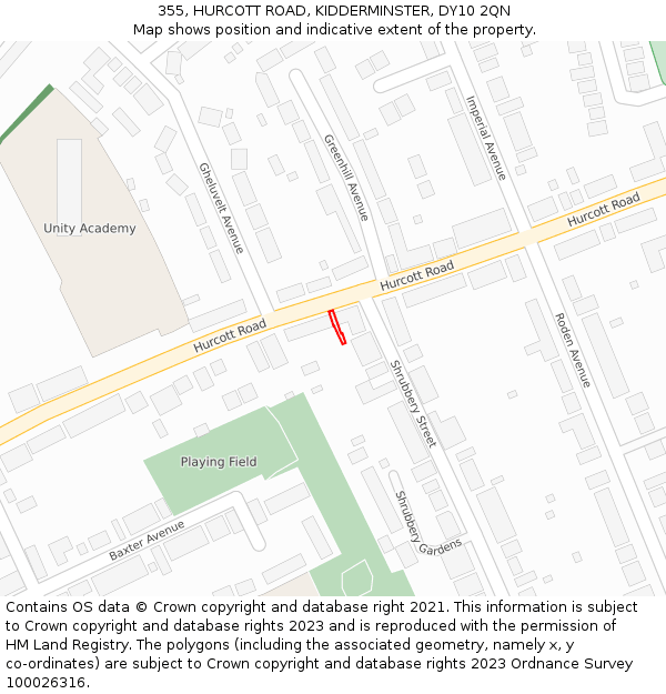 355, HURCOTT ROAD, KIDDERMINSTER, DY10 2QN: Location map and indicative extent of plot