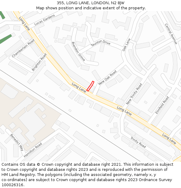 355, LONG LANE, LONDON, N2 8JW: Location map and indicative extent of plot