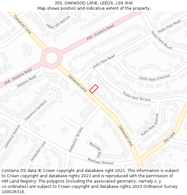 355, OAKWOOD LANE, LEEDS, LS8 3HA: Location map and indicative extent of plot
