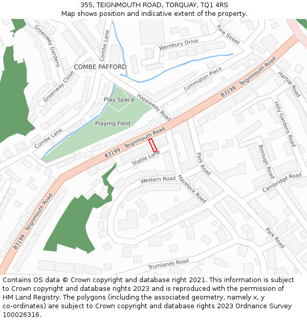 355, TEIGNMOUTH ROAD, TORQUAY, TQ1 4RS: Location map and indicative extent of plot