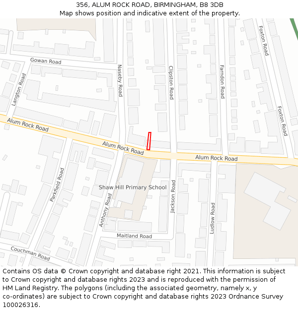 356, ALUM ROCK ROAD, BIRMINGHAM, B8 3DB: Location map and indicative extent of plot
