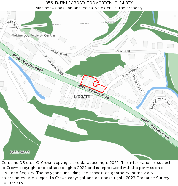 356, BURNLEY ROAD, TODMORDEN, OL14 8EX: Location map and indicative extent of plot
