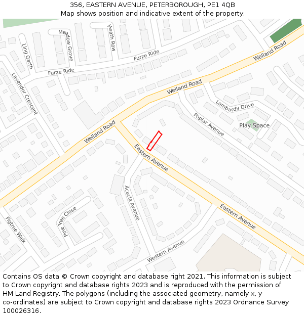 356, EASTERN AVENUE, PETERBOROUGH, PE1 4QB: Location map and indicative extent of plot