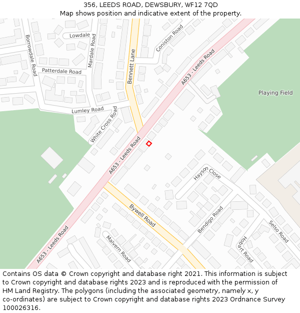 356, LEEDS ROAD, DEWSBURY, WF12 7QD: Location map and indicative extent of plot