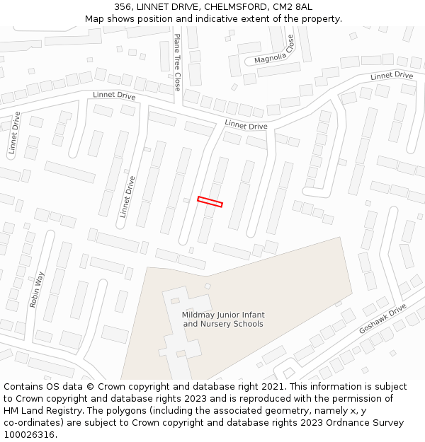 356, LINNET DRIVE, CHELMSFORD, CM2 8AL: Location map and indicative extent of plot