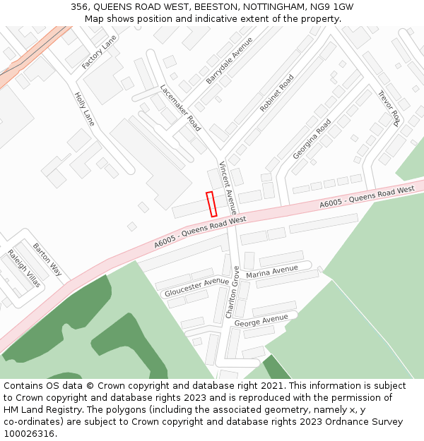 356, QUEENS ROAD WEST, BEESTON, NOTTINGHAM, NG9 1GW: Location map and indicative extent of plot