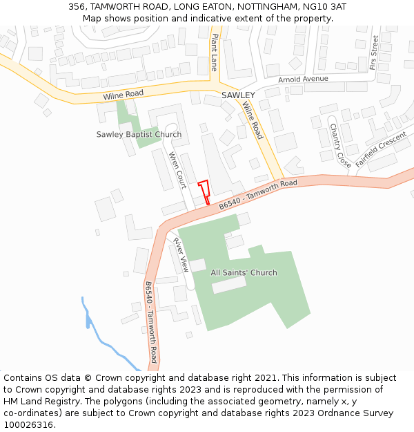 356, TAMWORTH ROAD, LONG EATON, NOTTINGHAM, NG10 3AT: Location map and indicative extent of plot