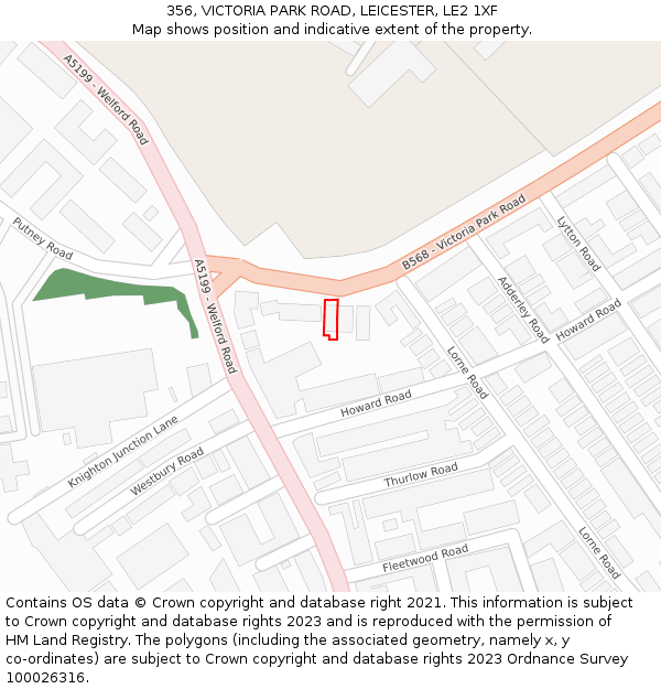 356, VICTORIA PARK ROAD, LEICESTER, LE2 1XF: Location map and indicative extent of plot
