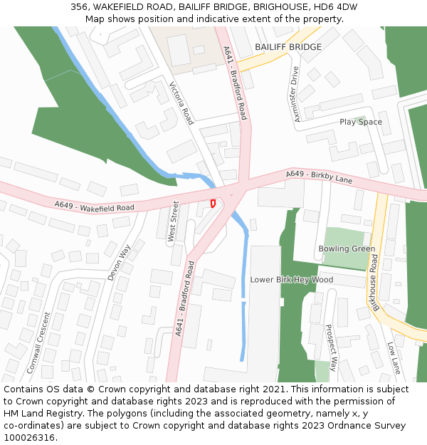 356, WAKEFIELD ROAD, BAILIFF BRIDGE, BRIGHOUSE, HD6 4DW: Location map and indicative extent of plot