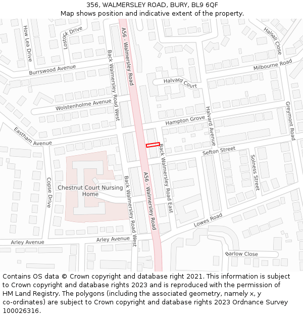 356, WALMERSLEY ROAD, BURY, BL9 6QF: Location map and indicative extent of plot