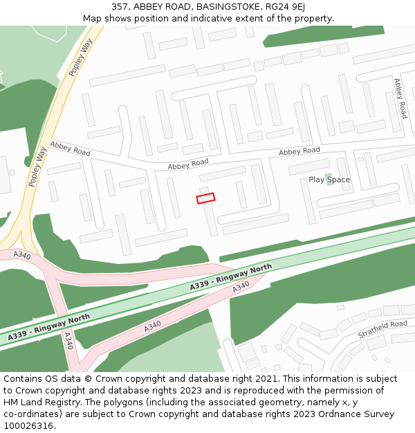 357, ABBEY ROAD, BASINGSTOKE, RG24 9EJ: Location map and indicative extent of plot