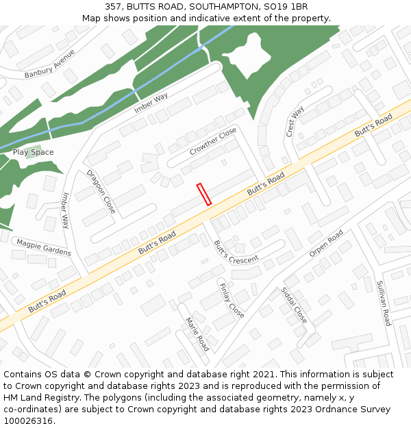 357, BUTTS ROAD, SOUTHAMPTON, SO19 1BR: Location map and indicative extent of plot