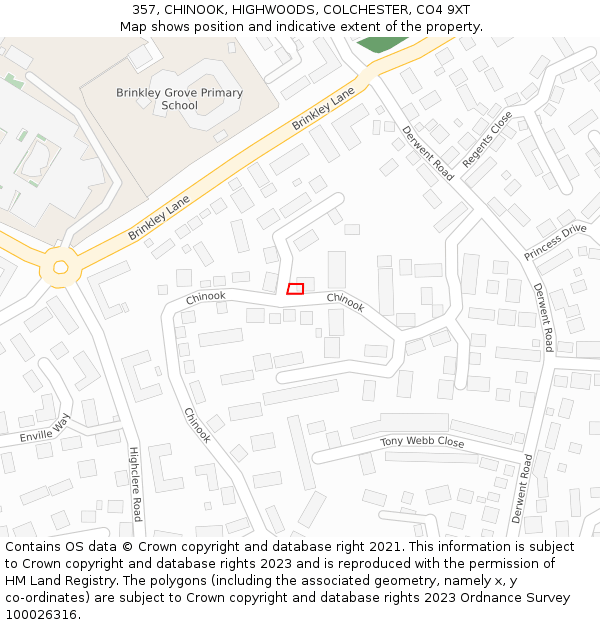 357, CHINOOK, HIGHWOODS, COLCHESTER, CO4 9XT: Location map and indicative extent of plot