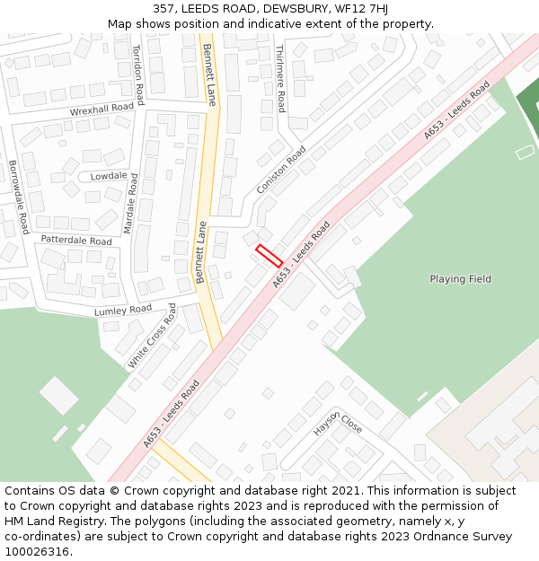 357, LEEDS ROAD, DEWSBURY, WF12 7HJ: Location map and indicative extent of plot