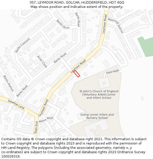 357, LEYMOOR ROAD, GOLCAR, HUDDERSFIELD, HD7 4QQ: Location map and indicative extent of plot