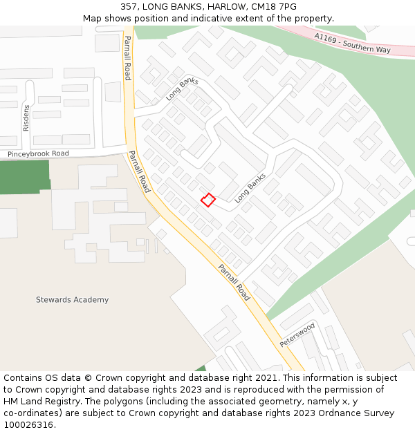 357, LONG BANKS, HARLOW, CM18 7PG: Location map and indicative extent of plot