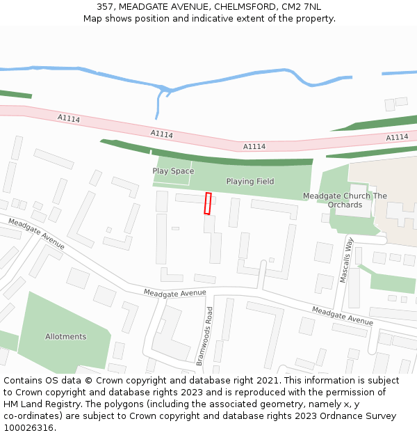 357, MEADGATE AVENUE, CHELMSFORD, CM2 7NL: Location map and indicative extent of plot
