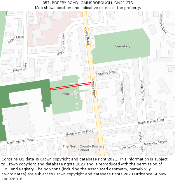 357, ROPERY ROAD, GAINSBOROUGH, DN21 2TS: Location map and indicative extent of plot