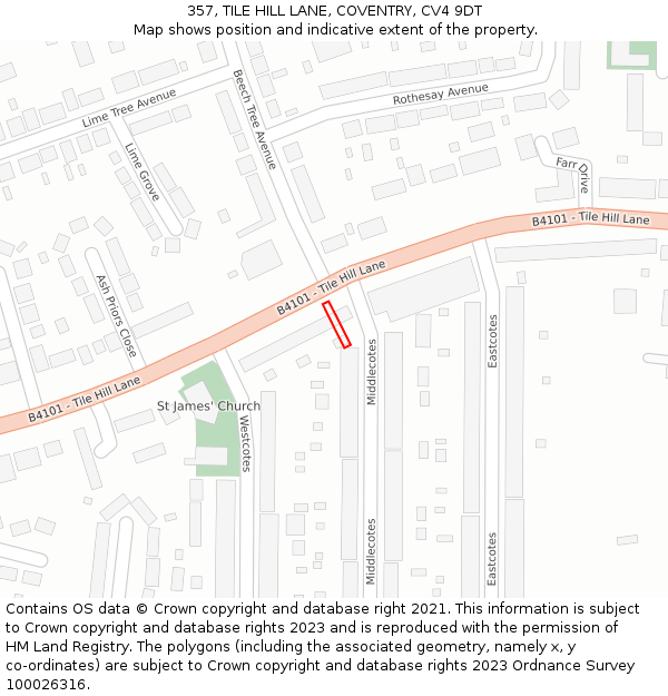 357, TILE HILL LANE, COVENTRY, CV4 9DT: Location map and indicative extent of plot