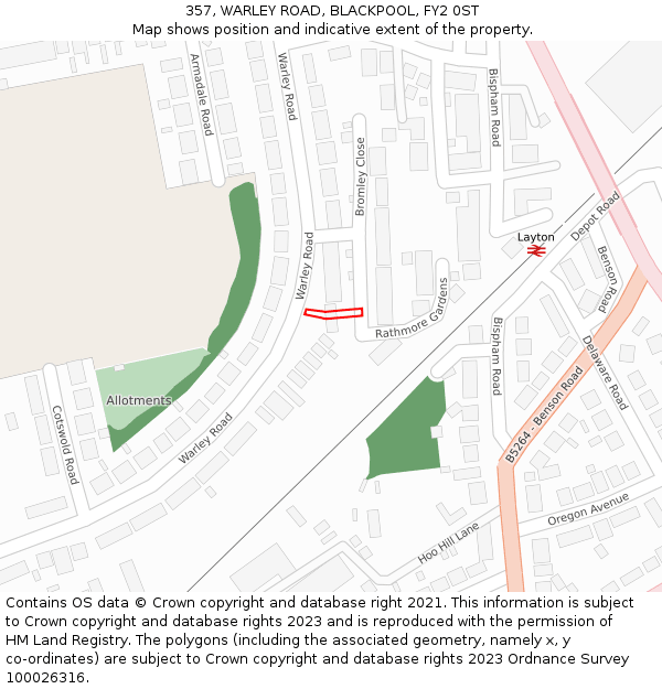 357, WARLEY ROAD, BLACKPOOL, FY2 0ST: Location map and indicative extent of plot