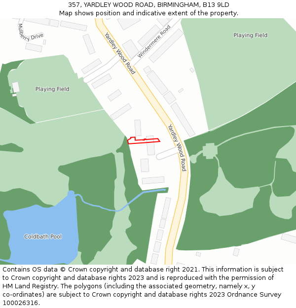 357, YARDLEY WOOD ROAD, BIRMINGHAM, B13 9LD: Location map and indicative extent of plot