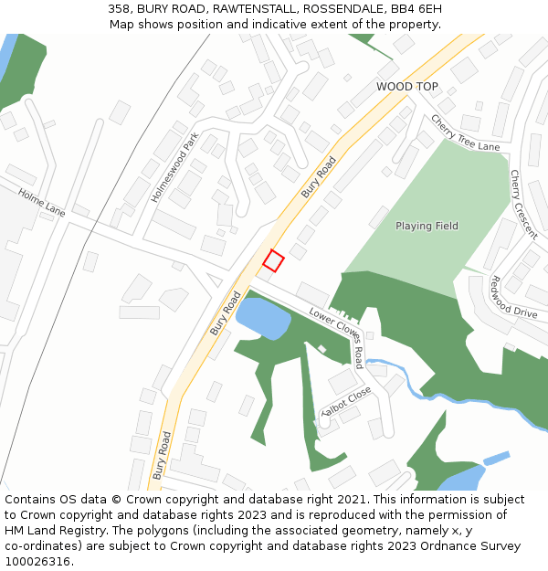 358, BURY ROAD, RAWTENSTALL, ROSSENDALE, BB4 6EH: Location map and indicative extent of plot