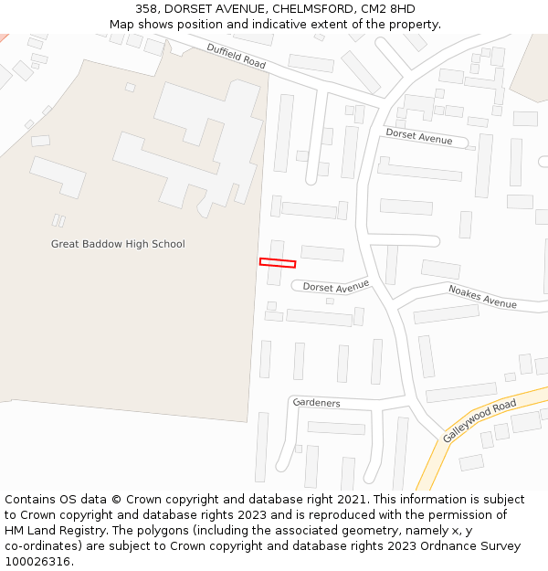 358, DORSET AVENUE, CHELMSFORD, CM2 8HD: Location map and indicative extent of plot