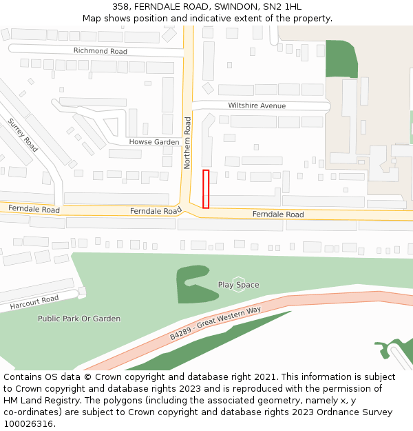 358, FERNDALE ROAD, SWINDON, SN2 1HL: Location map and indicative extent of plot