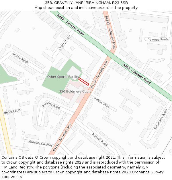 358, GRAVELLY LANE, BIRMINGHAM, B23 5SB: Location map and indicative extent of plot