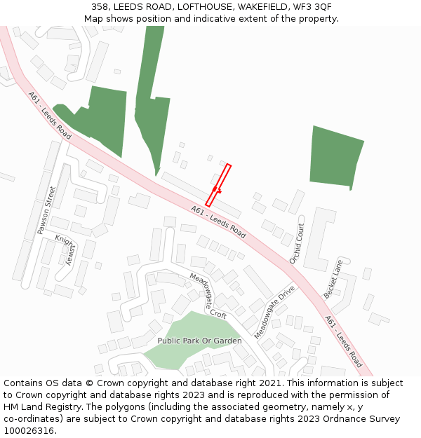 358, LEEDS ROAD, LOFTHOUSE, WAKEFIELD, WF3 3QF: Location map and indicative extent of plot