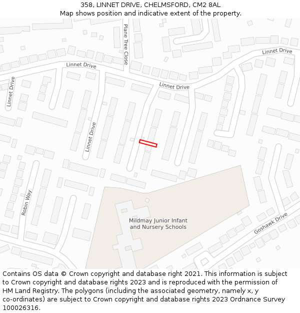358, LINNET DRIVE, CHELMSFORD, CM2 8AL: Location map and indicative extent of plot