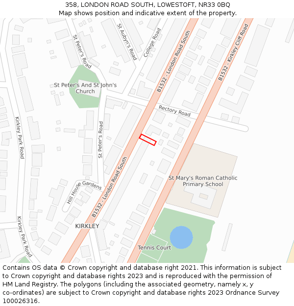 358, LONDON ROAD SOUTH, LOWESTOFT, NR33 0BQ: Location map and indicative extent of plot