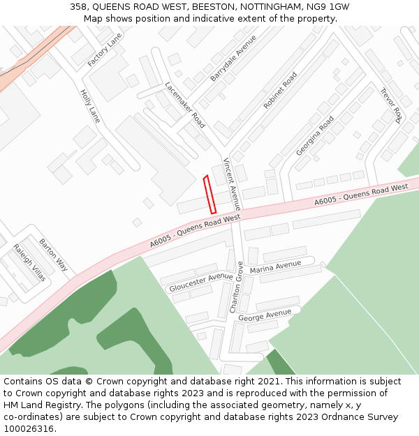 358, QUEENS ROAD WEST, BEESTON, NOTTINGHAM, NG9 1GW: Location map and indicative extent of plot