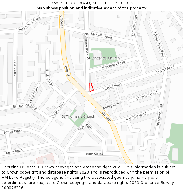 358, SCHOOL ROAD, SHEFFIELD, S10 1GR: Location map and indicative extent of plot