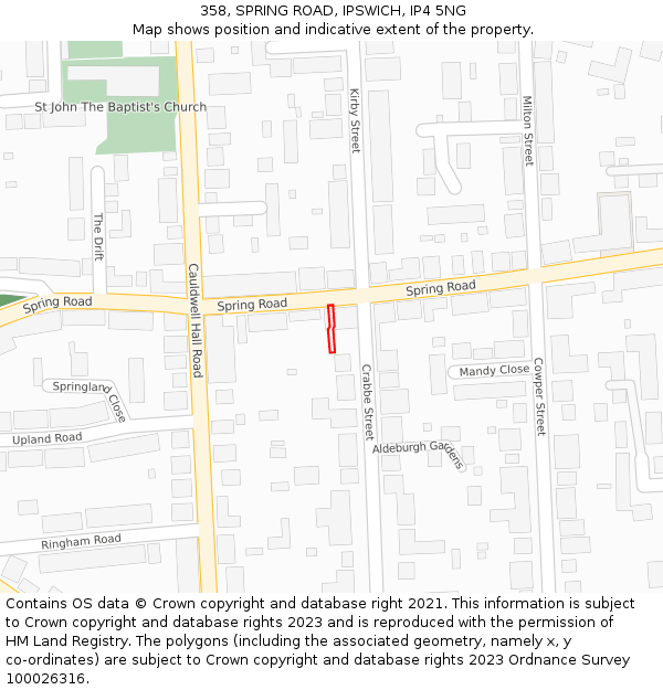 358, SPRING ROAD, IPSWICH, IP4 5NG: Location map and indicative extent of plot