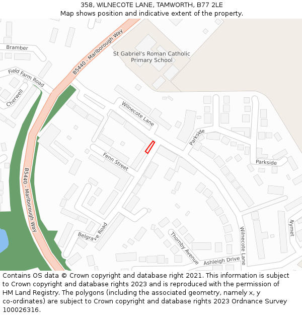 358, WILNECOTE LANE, TAMWORTH, B77 2LE: Location map and indicative extent of plot