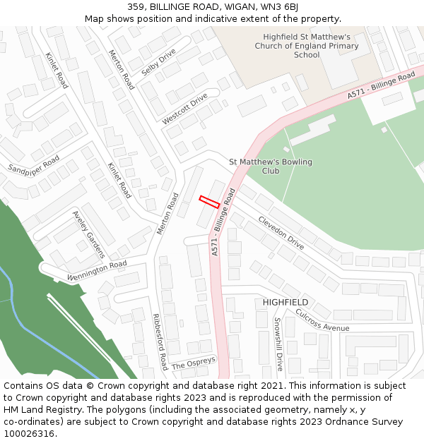 359, BILLINGE ROAD, WIGAN, WN3 6BJ: Location map and indicative extent of plot
