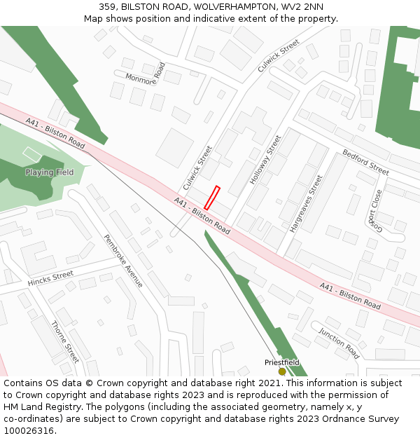 359, BILSTON ROAD, WOLVERHAMPTON, WV2 2NN: Location map and indicative extent of plot