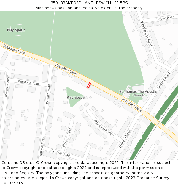 359, BRAMFORD LANE, IPSWICH, IP1 5BS: Location map and indicative extent of plot