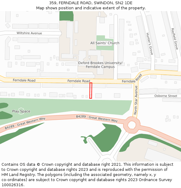 359, FERNDALE ROAD, SWINDON, SN2 1DE: Location map and indicative extent of plot