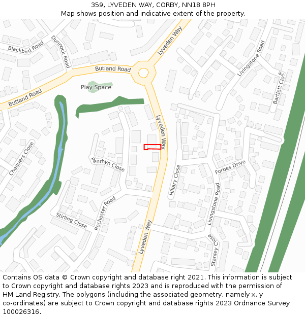 359, LYVEDEN WAY, CORBY, NN18 8PH: Location map and indicative extent of plot