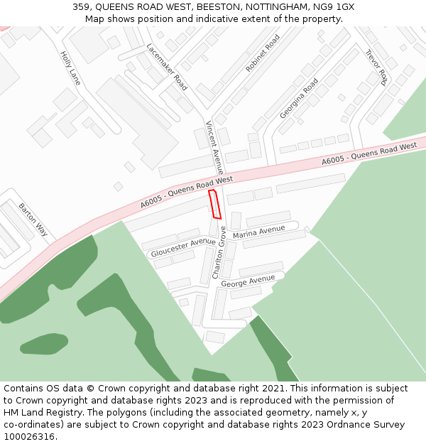 359, QUEENS ROAD WEST, BEESTON, NOTTINGHAM, NG9 1GX: Location map and indicative extent of plot