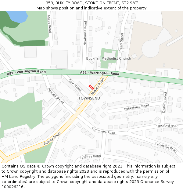 359, RUXLEY ROAD, STOKE-ON-TRENT, ST2 9AZ: Location map and indicative extent of plot