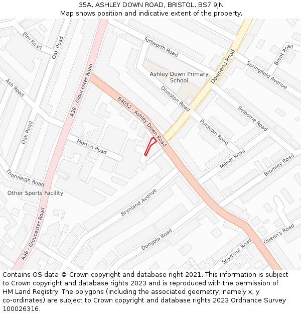 35A, ASHLEY DOWN ROAD, BRISTOL, BS7 9JN: Location map and indicative extent of plot