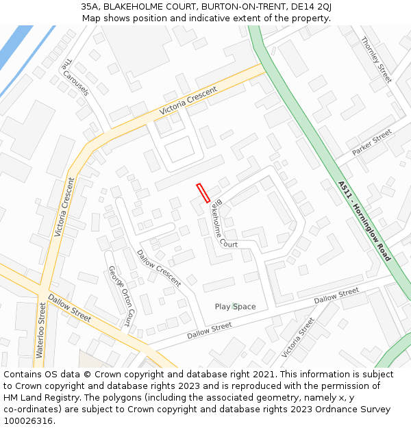 35A, BLAKEHOLME COURT, BURTON-ON-TRENT, DE14 2QJ: Location map and indicative extent of plot